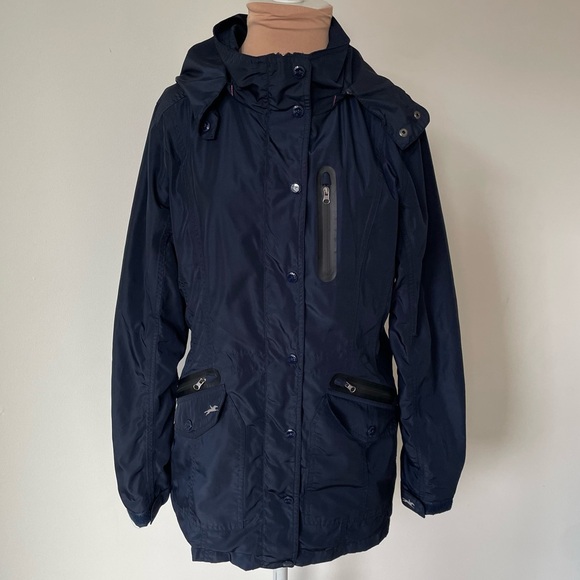 Schockemöhle Sports Dianne Navy Blue Waterproof Hooded Equestrian Jacket EUC S